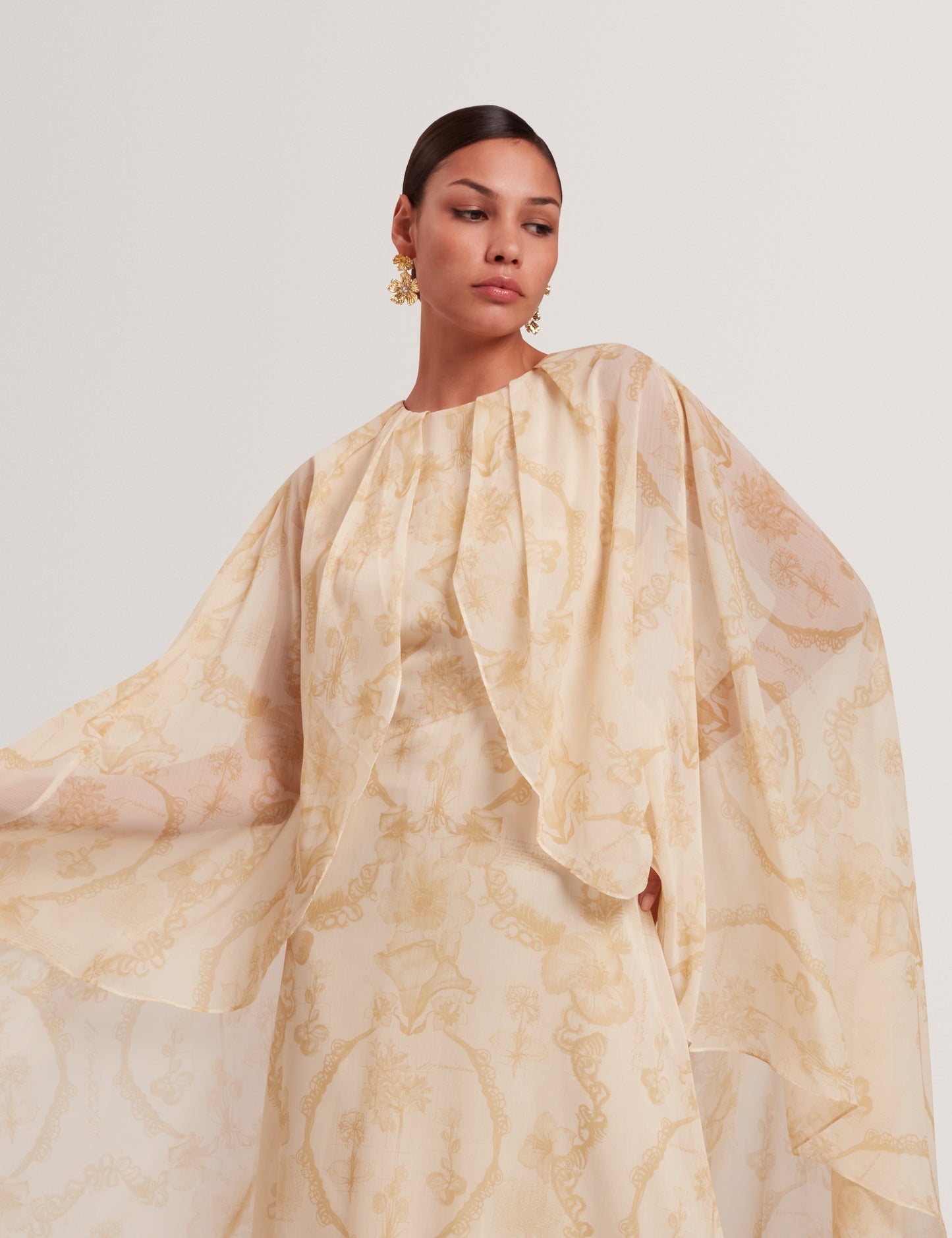NIEVA: Waterfall Cape Detail Maxi Dress