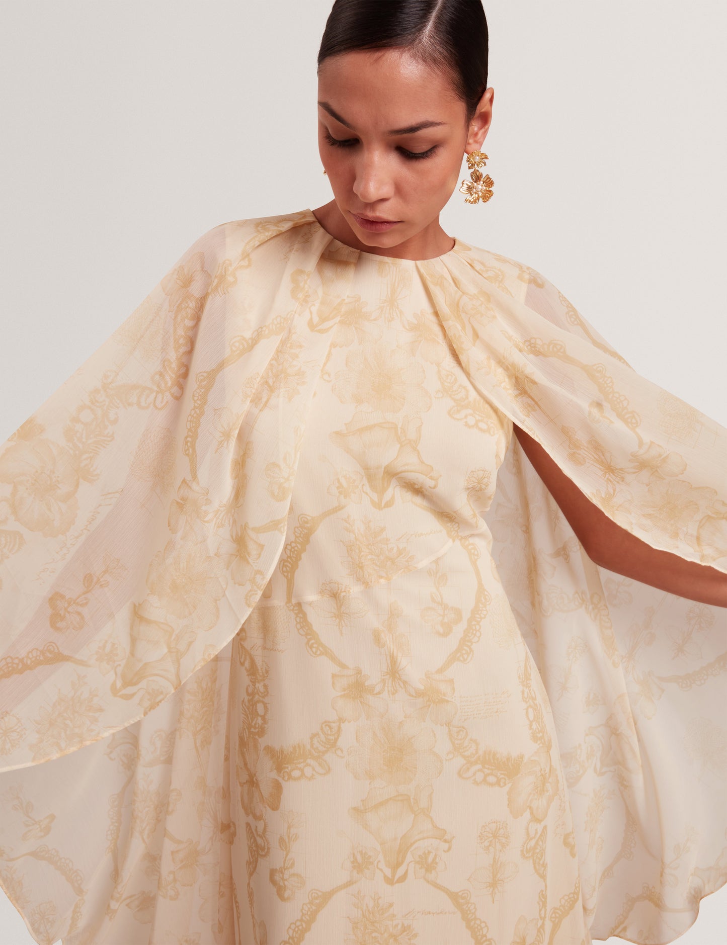 NIEVA: Waterfall Cape Detail Maxi Dress