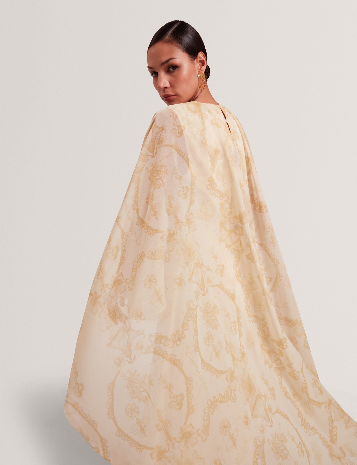 NIEVA: Waterfall Cape Detail Maxi Dress