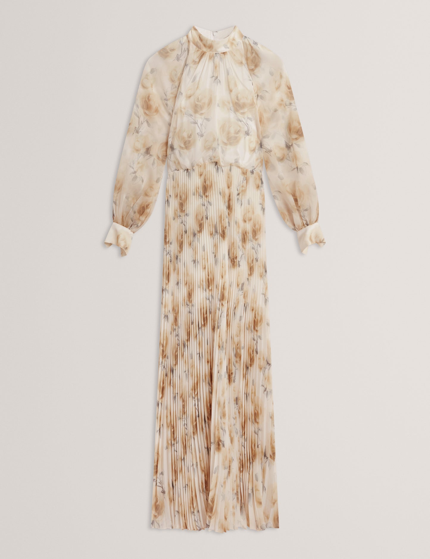 PATSIE: Tie Detail Long Sleeve Floral Maxi Dress