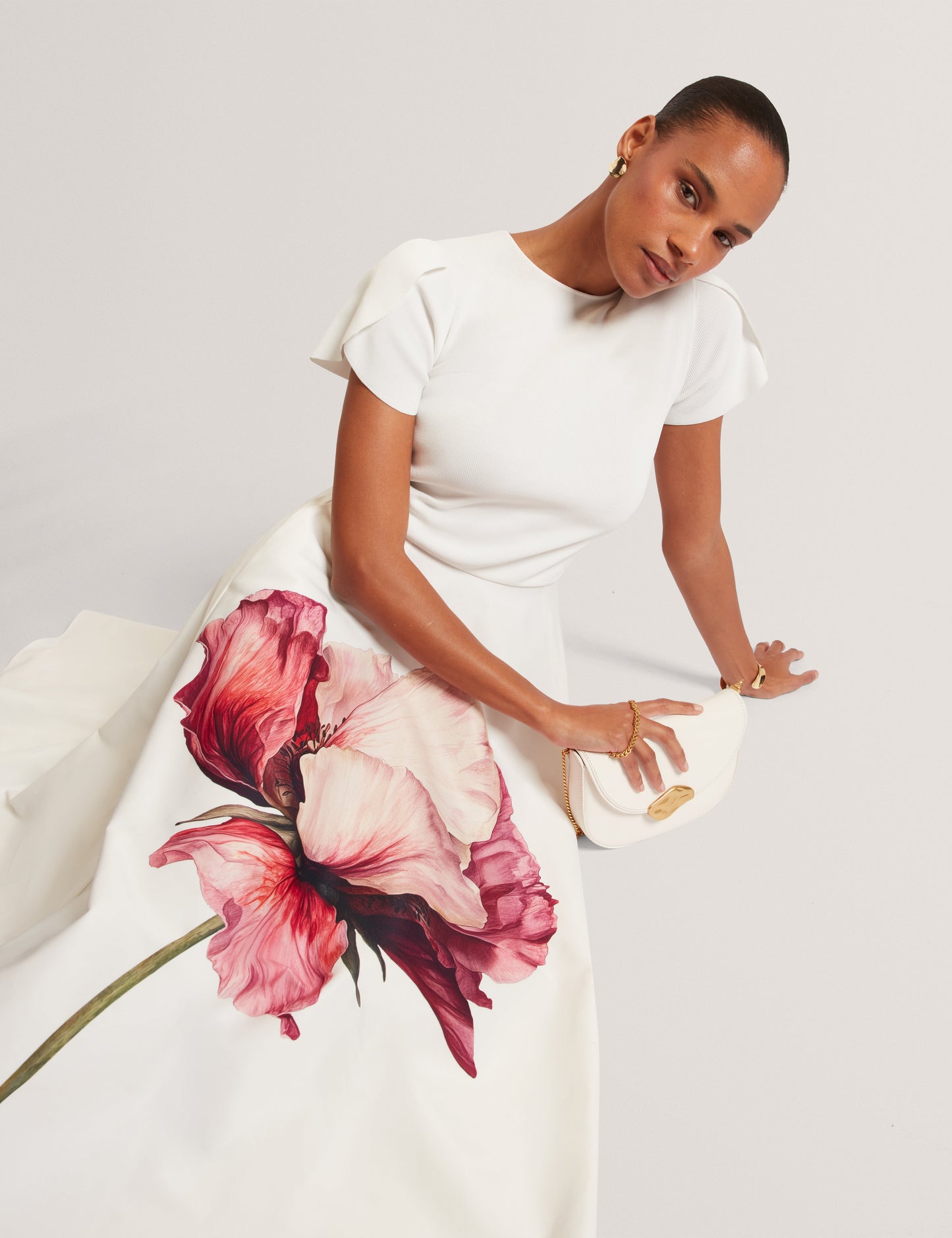 CRISANT: Printed Tulip Sleeve Mockable Dress