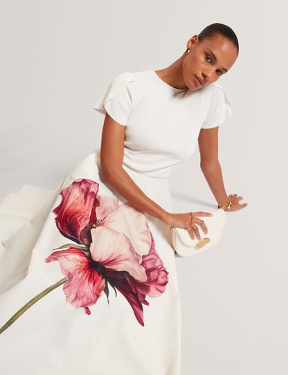 CRISANT: Printed Tulip Sleeve Mockable Dress