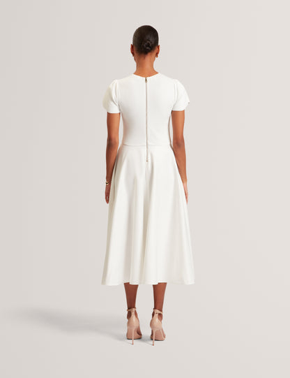 CRISANT: Printed Tulip Sleeve Mockable Dress