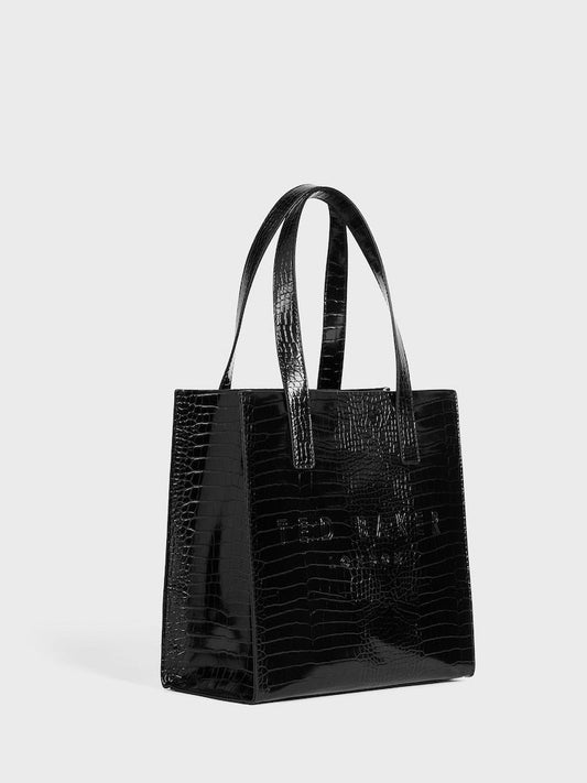 Women's Reptcon-Croc Effect Small Icon Bag Jet-Black