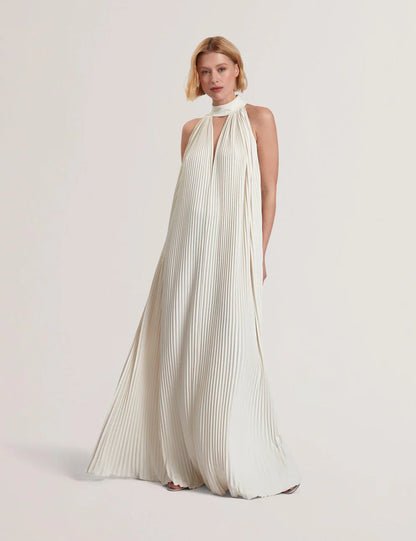 Women's AKALA-Pleated V-neck Sleeveless Maxi Dress