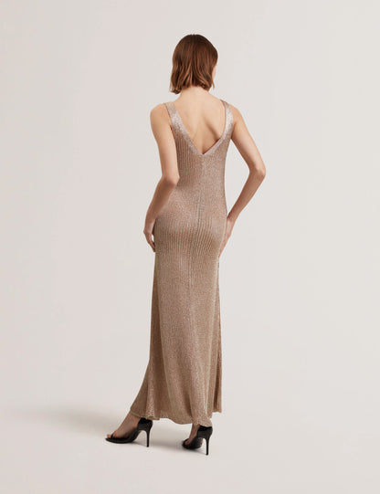 Women's ALARNAA-Chainmail Knitted Column Dress Gold