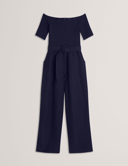 Women's ANGELIY-Bardot Jumpsuit with Knitted Top Navy