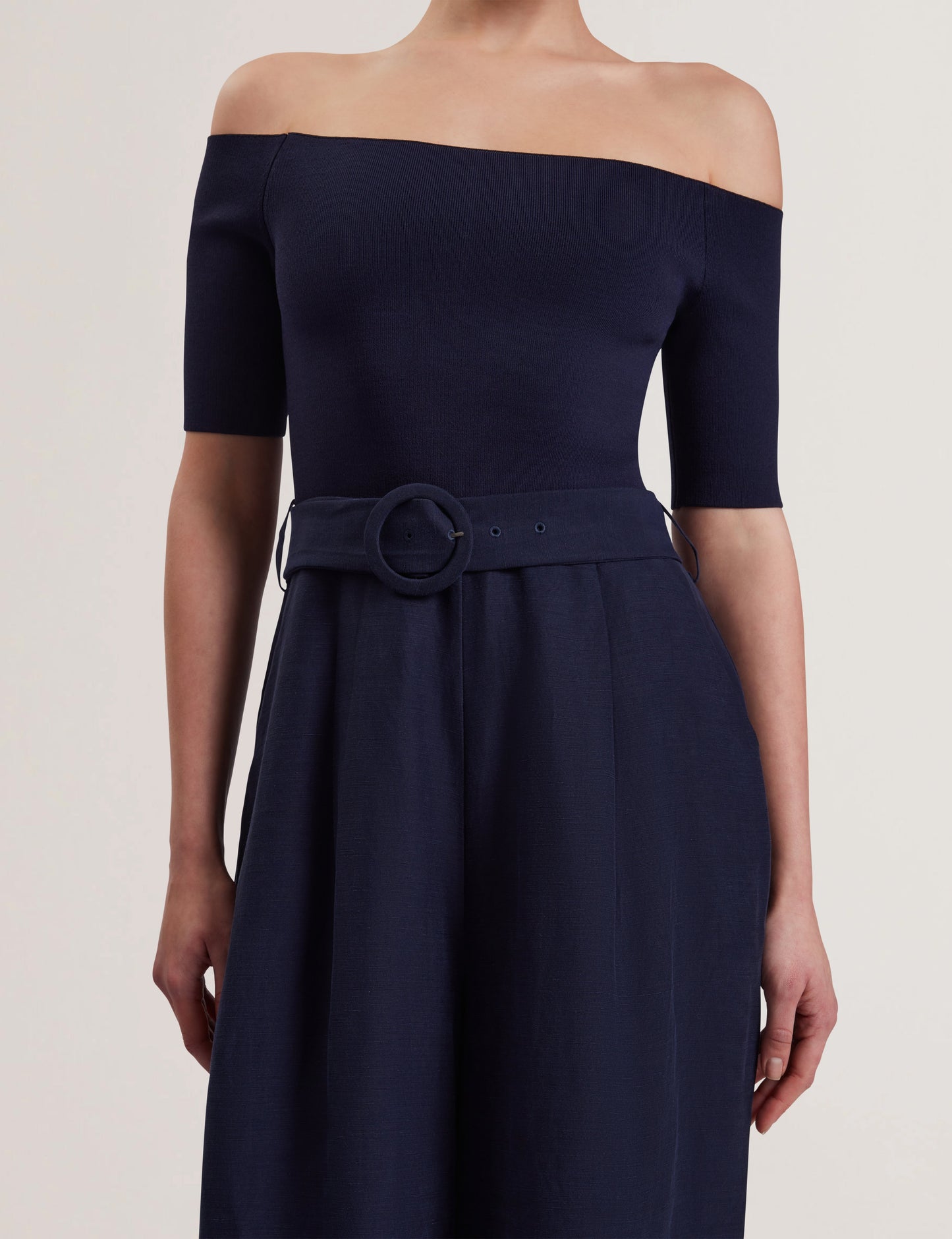 Women's ANGELIY-Bardot Jumpsuit with Knitted Top Navy