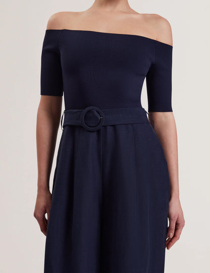 Women's ANGELIY-Bardot Jumpsuit with Knitted Top Navy