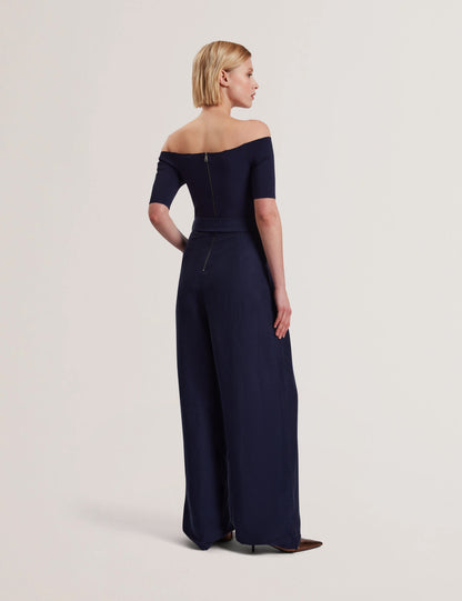Women's ANGELIY-Bardot Jumpsuit with Knitted Top Navy