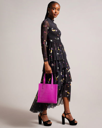 Women's Reptcon-Croc Effect Small Icon Bag Brt-Pink