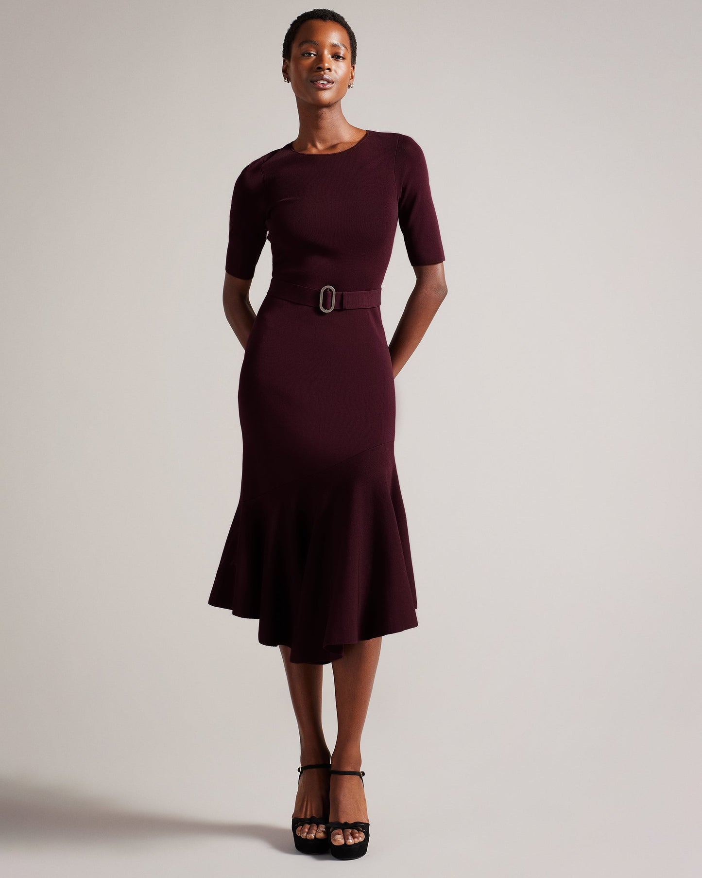 Women's Samalee-Knitted Flippy Skirt Midi Dress Dk-Red