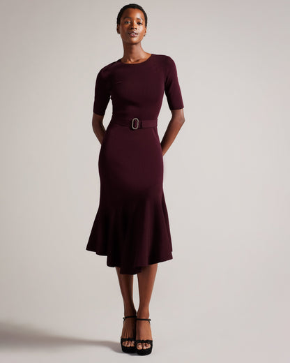 Women's Samalee-Knitted Flippy Skirt Midi Dress Dk-Red