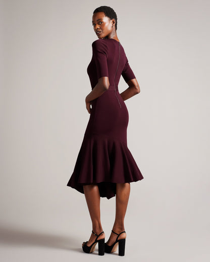 Women's Samalee-Knitted Flippy Skirt Midi Dress Dk-Red