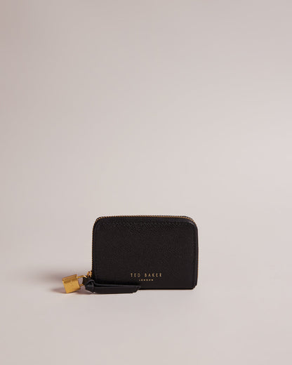 Women's Wesmin-Padlock Detail Small Leather Purse Black