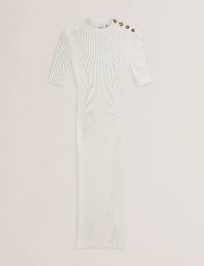 CANDIIC: Ribbed Knit Button Detail Column Dress