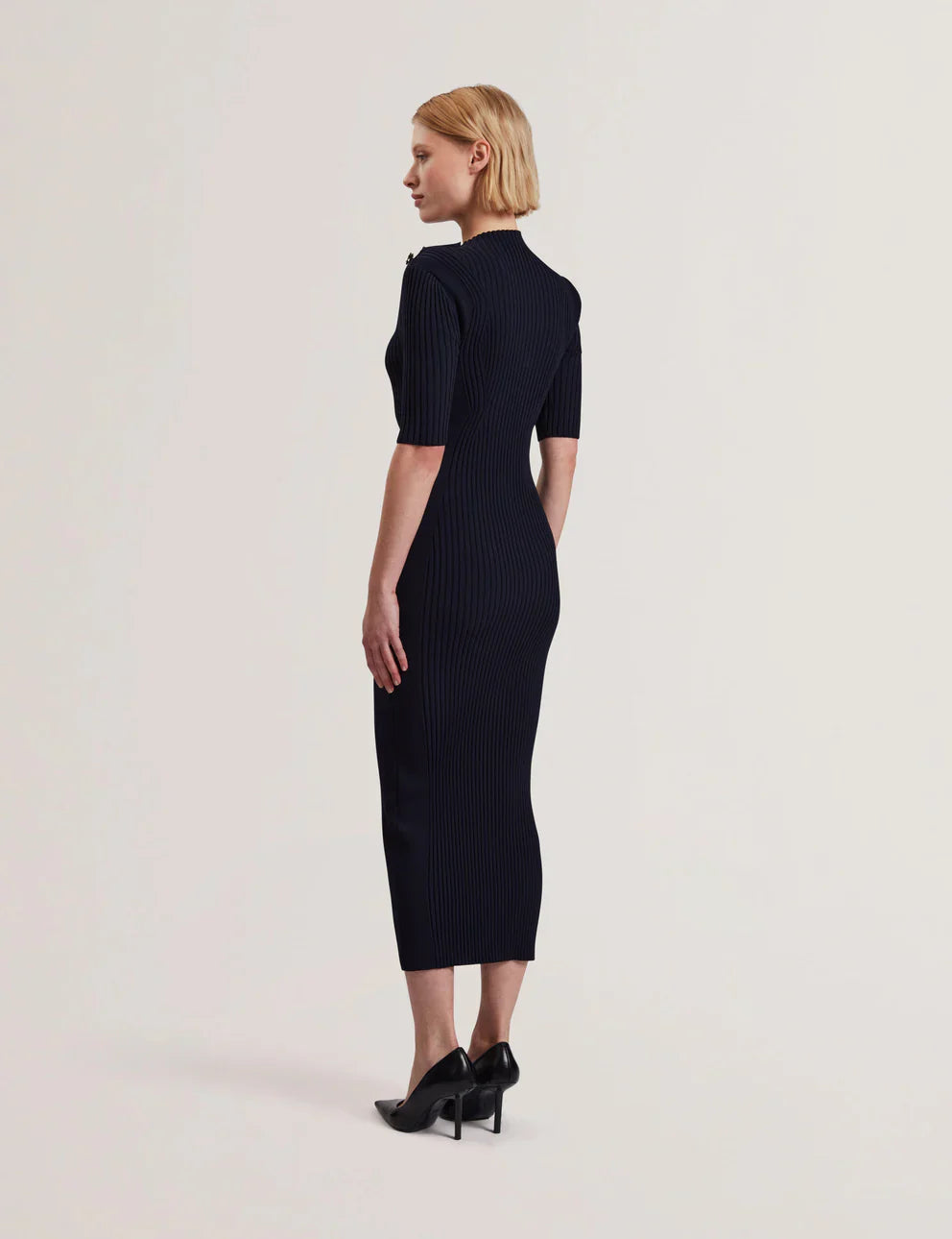 Women's CANDIIC-Ribbed Knit Button Detail Column Dress