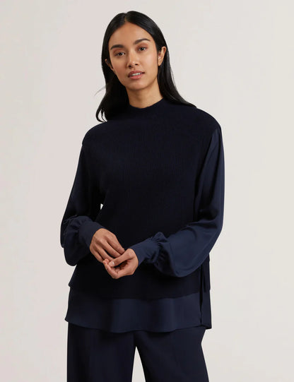 Womens CAYCEY-Woven Sleeve Knitted Jumper