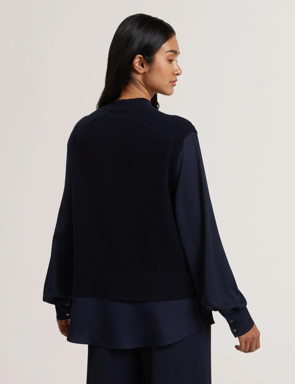 Womens CAYCEY-Woven Sleeve Knitted Jumper