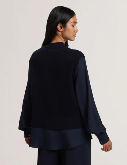Womens CAYCEY-Woven Sleeve Knitted Jumper