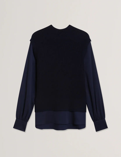 Womens CAYCEY-Woven Sleeve Knitted Jumper