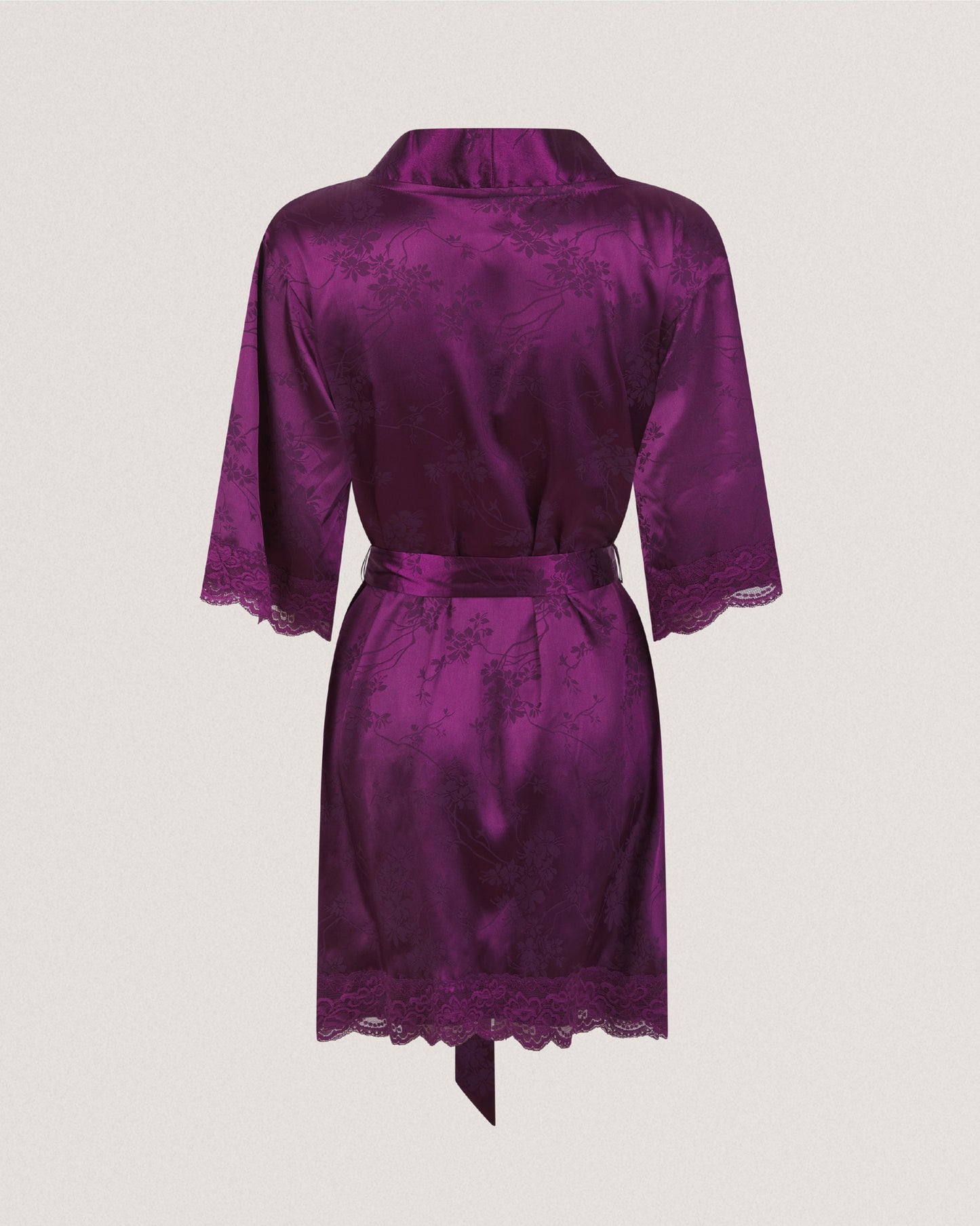 CLARA: Satin Lace Trim Kimono Dressing Gown