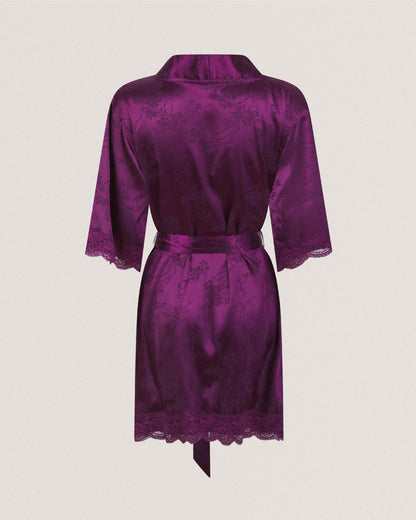 CLARA: Satin Lace Trim Kimono Dressing Gown
