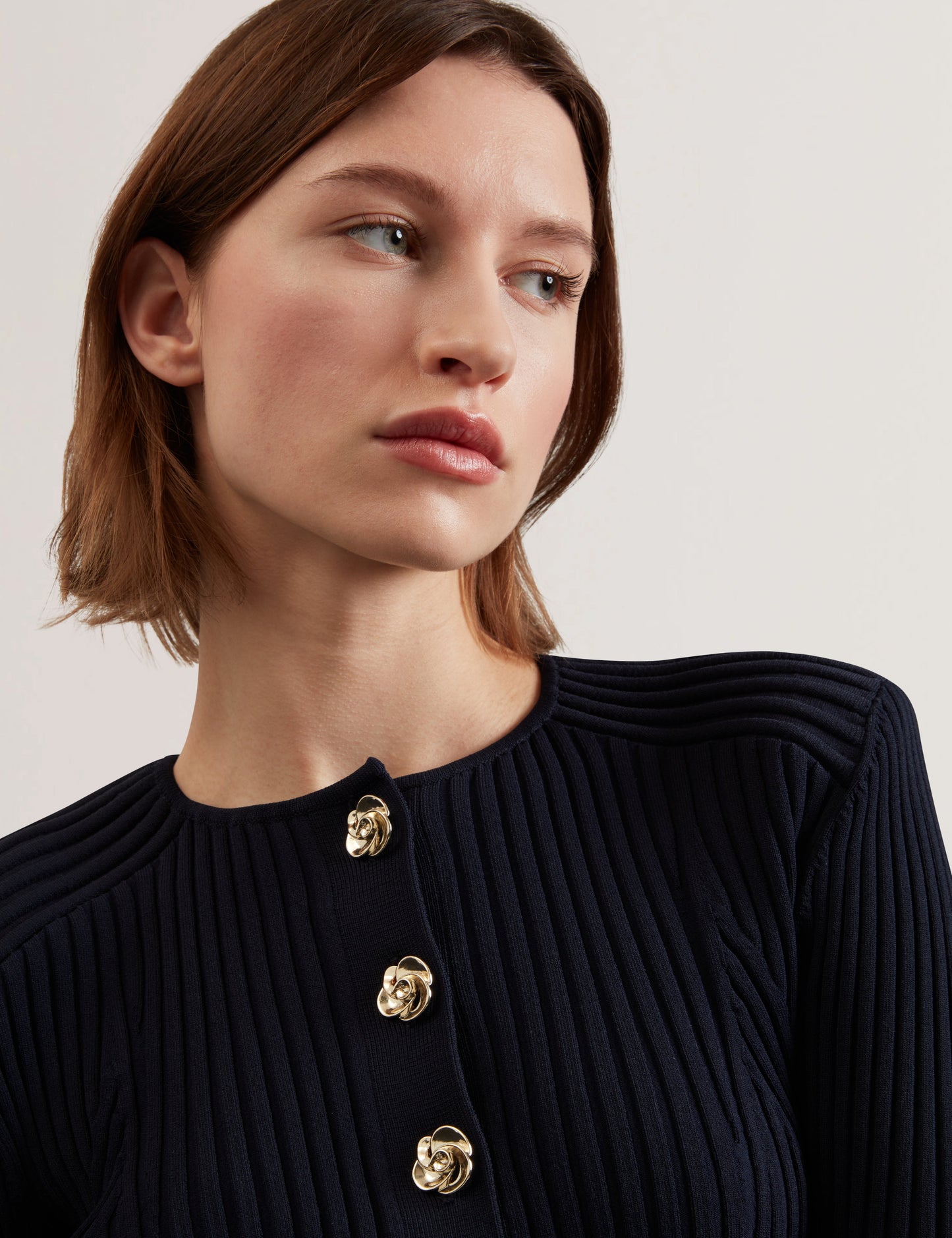 Women's DAYYZI-Rib Knit Biker Detail Cardigan Navy
