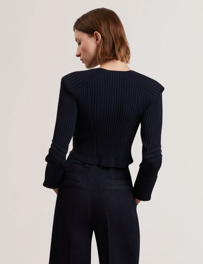 Women's DAYYZI-Rib Knit Biker Detail Cardigan Navy