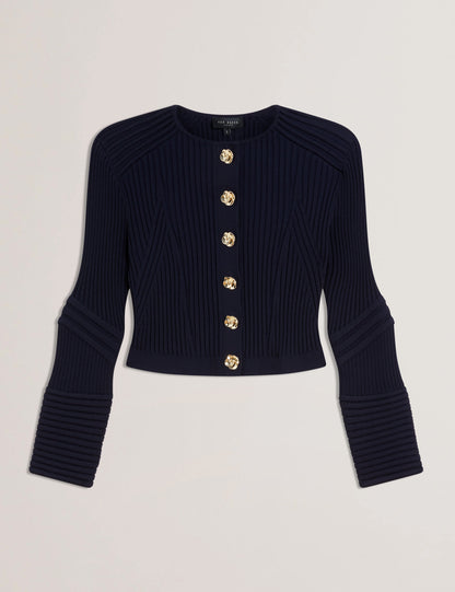 Women's DAYYZI-Rib Knit Biker Detail Cardigan Navy