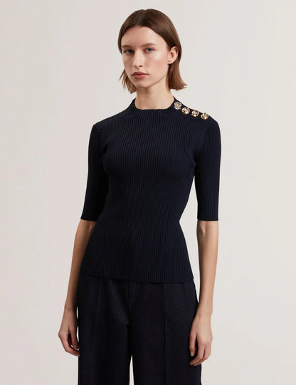 Womens EELIIA- Rose Button Detail Short Sleeve Top