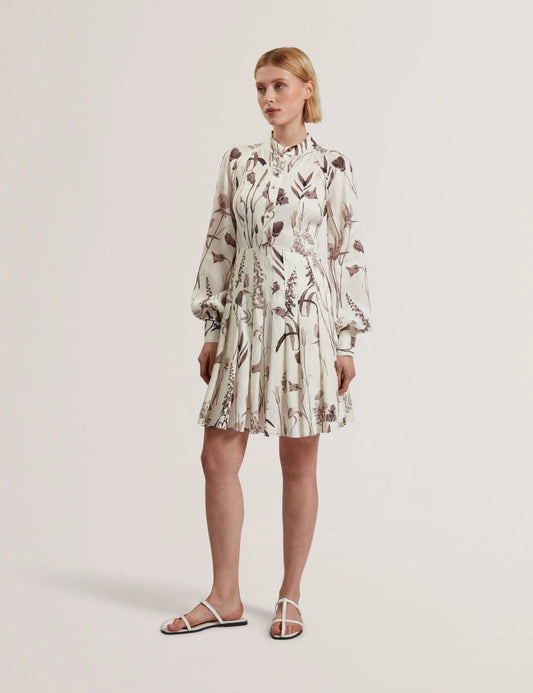 Women's ELODIZA-Linen Silk Pleated Mini Dress Ivory