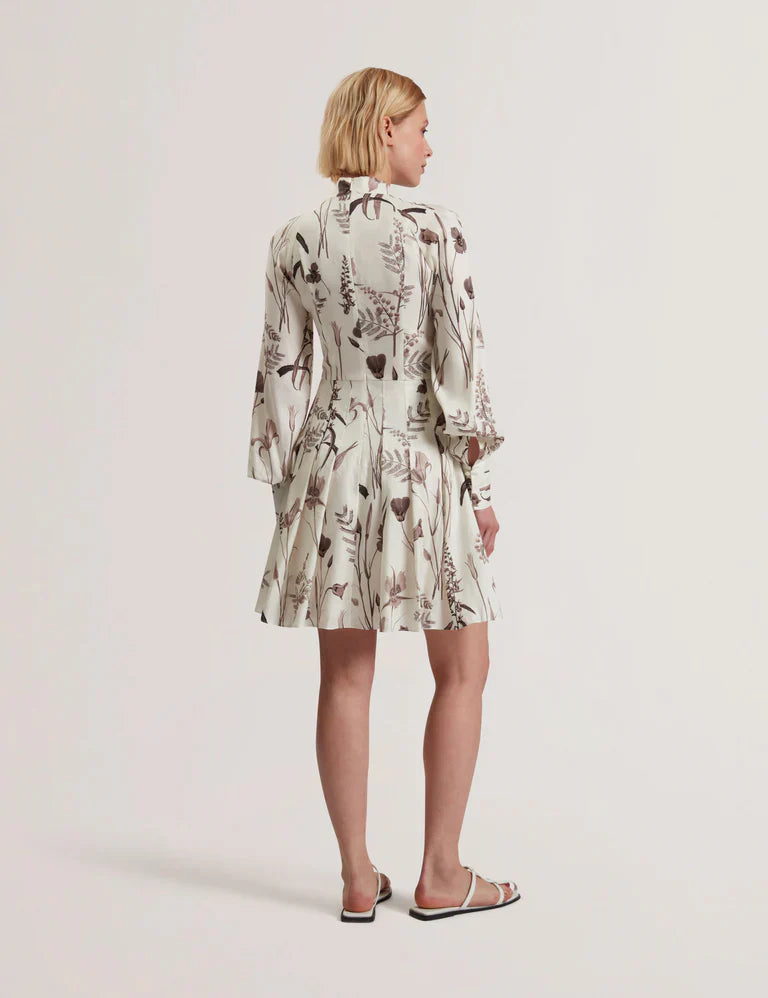 Women's ELODIZA-Linen Silk Pleated Mini Dress Ivory