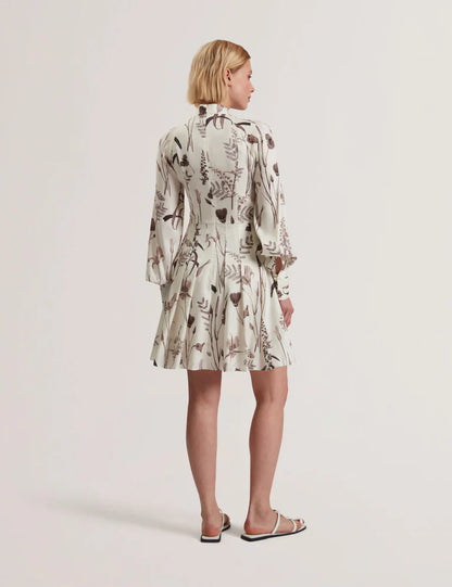 Women's ELODIZA-Linen Silk Pleated Mini Dress Ivory