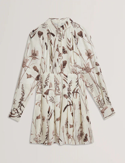 Women's ELODIZA-Linen Silk Pleated Mini Dress Ivory