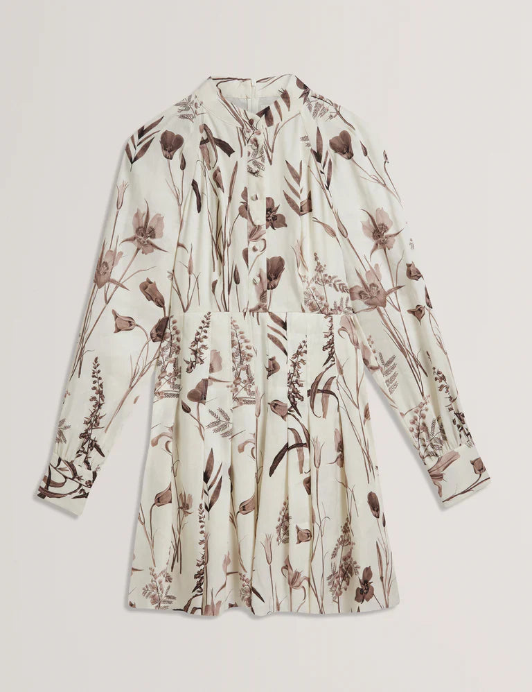 Women's ELODIZA-Linen Silk Pleated Mini Dress Ivory