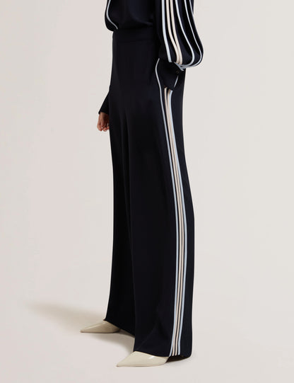 Women's GORJJA-Piping Detail Wide Leg Crepe Navy