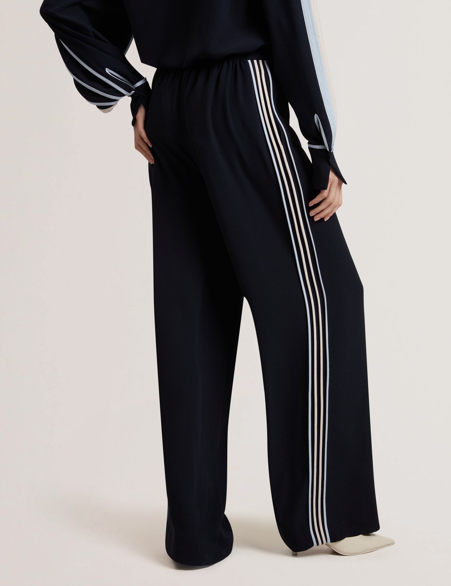 Women's GORJJA-Piping Detail Wide Leg Crepe Navy