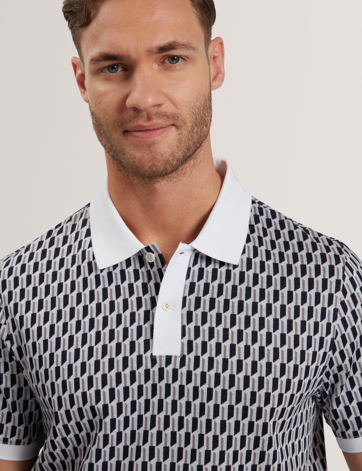 Mens HAMISHS-SS Jacquard Stripe Geo Polo