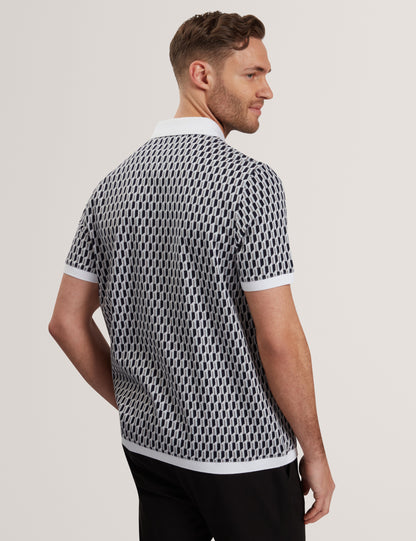 Mens HAMISHS-SS Jacquard Stripe Geo Polo