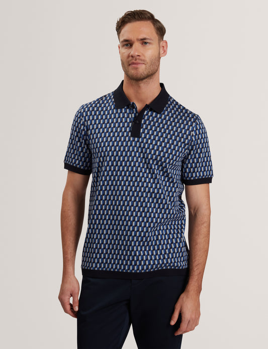 Men's HAMISHS-SS Jacquard Stripe Geo Polo Navy