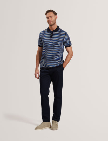 Men's HAMISHS-SS Jacquard Stripe Geo Polo Navy
