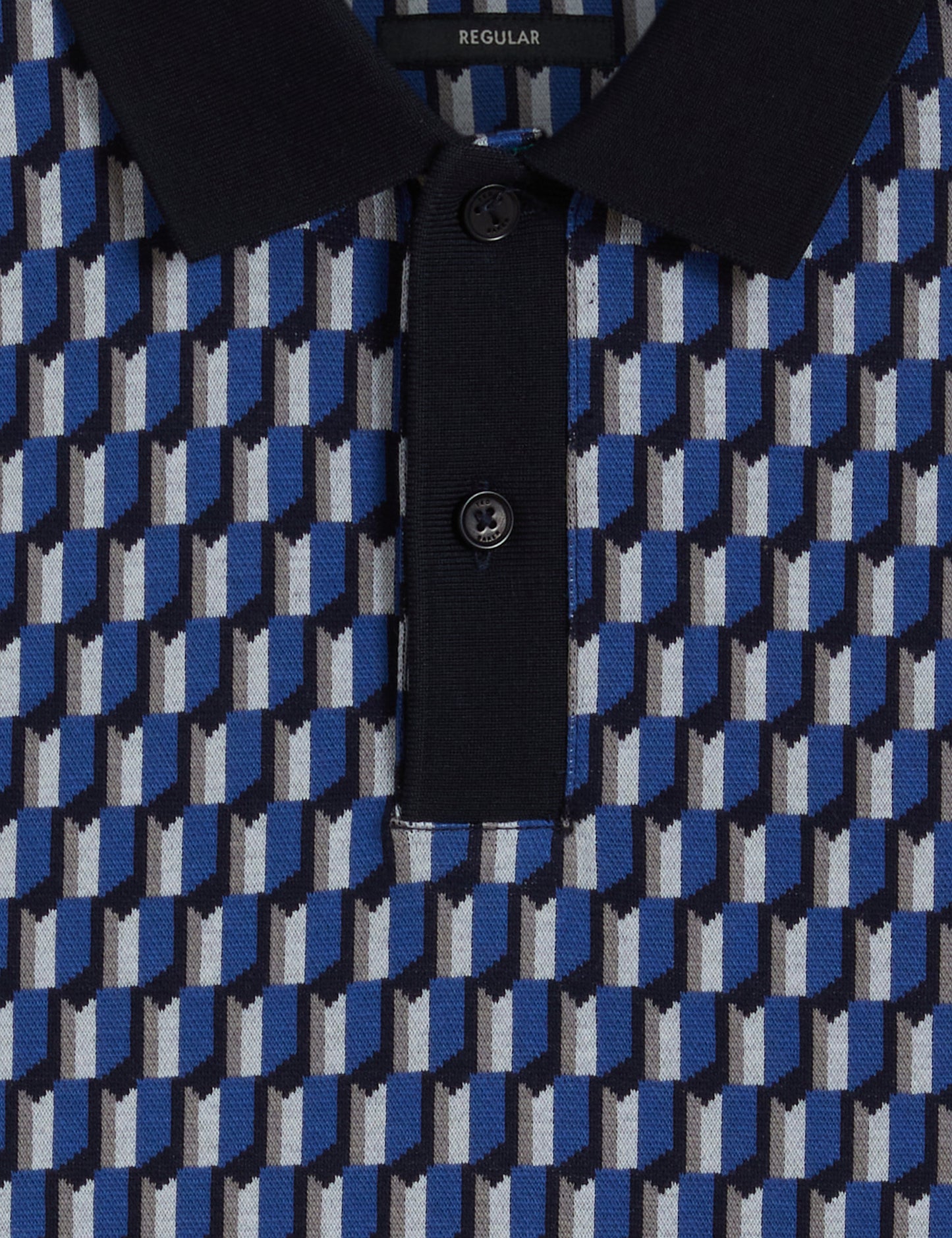 Men's HAMISHS-SS Jacquard Stripe Geo Polo Navy