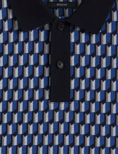 Men's HAMISHS-SS Jacquard Stripe Geo Polo Navy