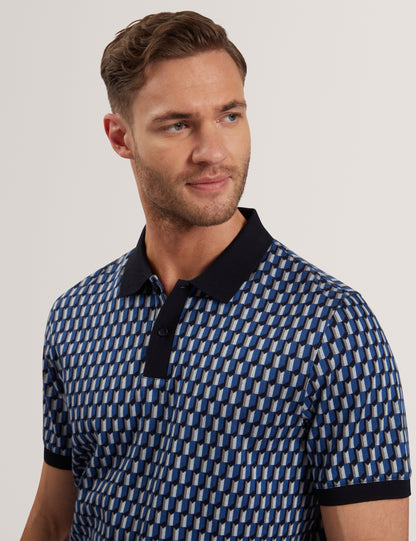 Men's HAMISHS-SS Jacquard Stripe Geo Polo Navy