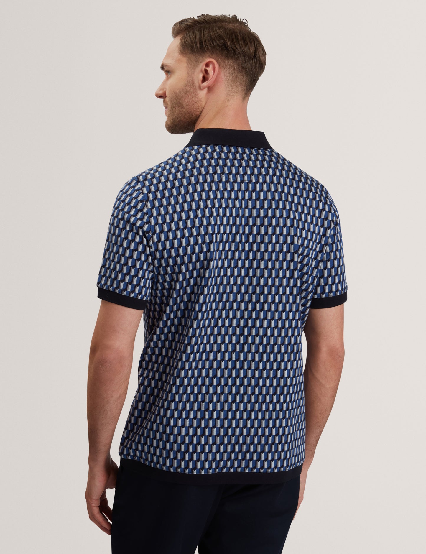 Men's HAMISHS-SS Jacquard Stripe Geo Polo Navy