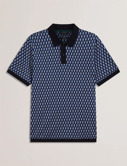 Men's HAMISHS-SS Jacquard Stripe Geo Polo Navy