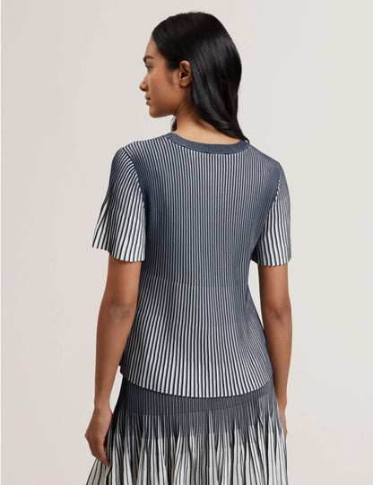 Women's HETHRR-Textured Stripe Fluted Sleeve Tee Navy