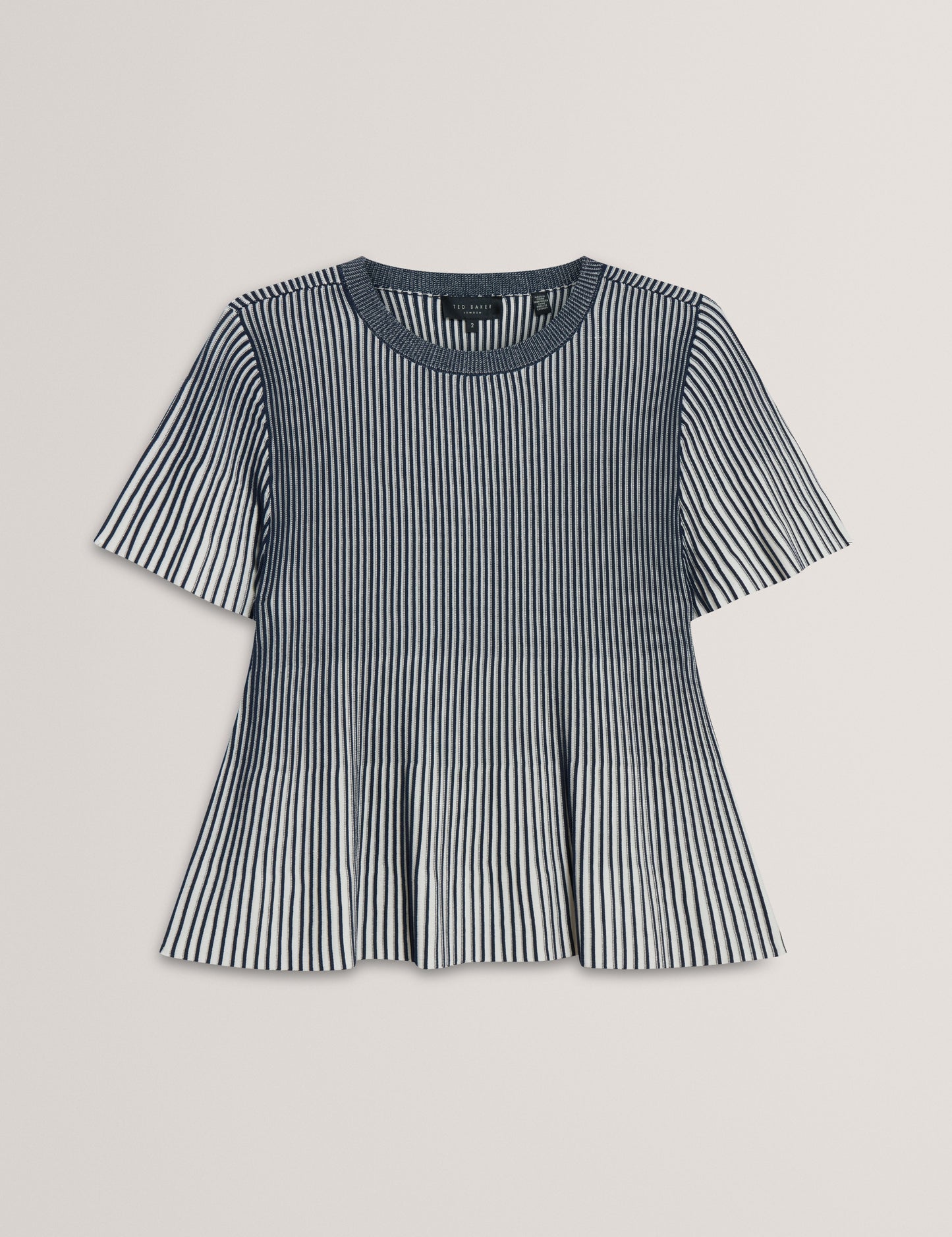 Women's HETHRR-Textured Stripe Fluted Sleeve Tee Navy