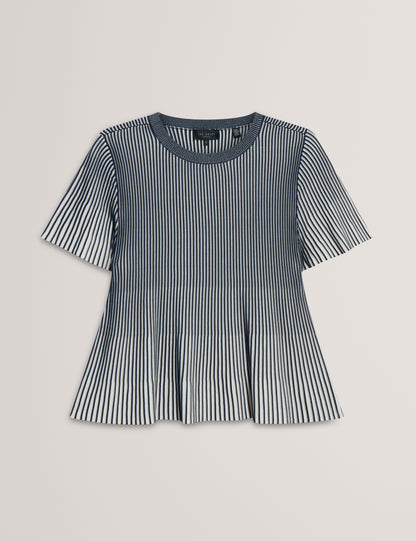 Women's HETHRR-Textured Stripe Fluted Sleeve Tee Navy